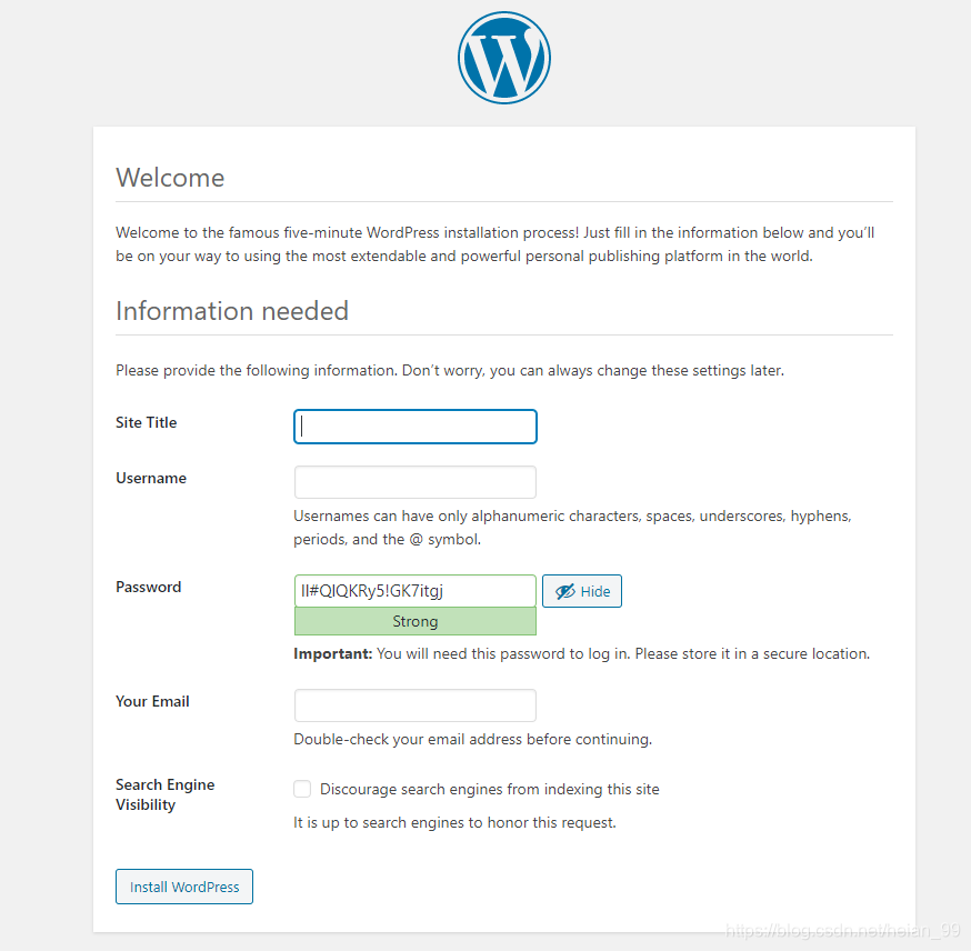 WordPress installed successfully