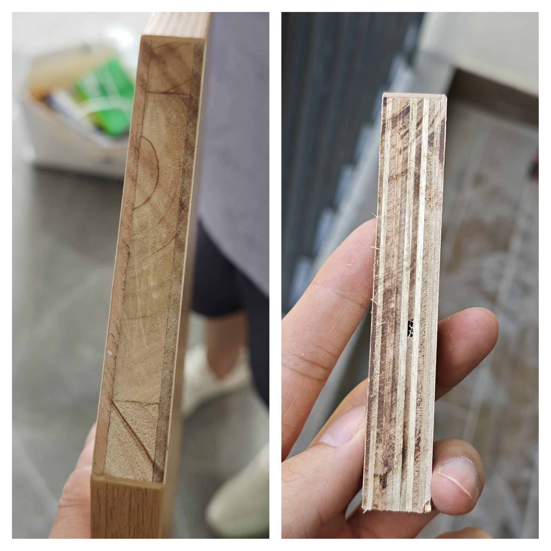 Eco board on the left, plywood on the right Eco board on the left, plywood on the right