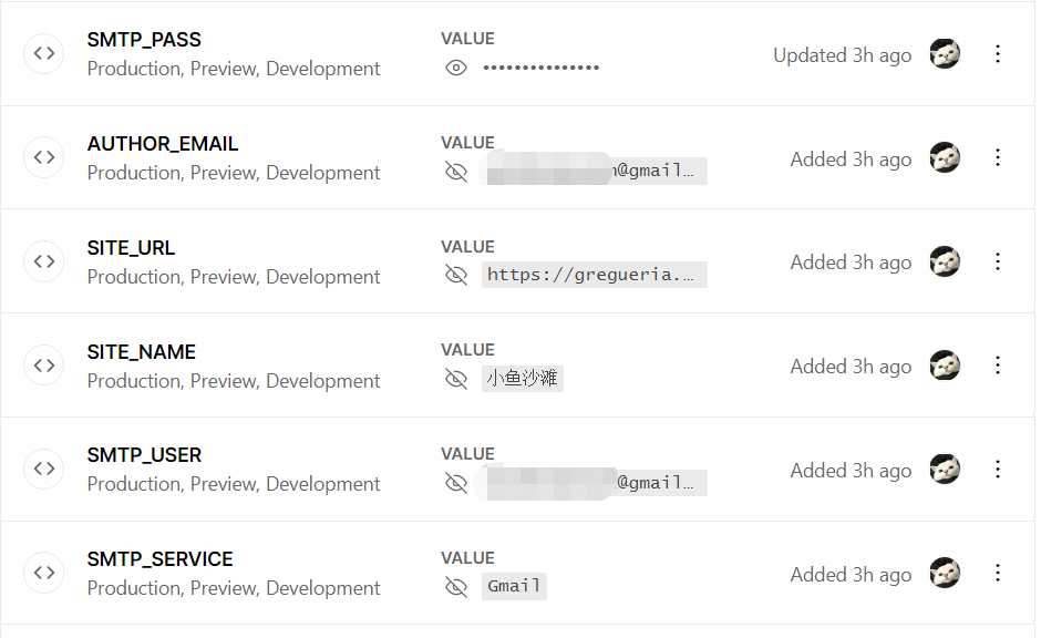Environment variables screenshot