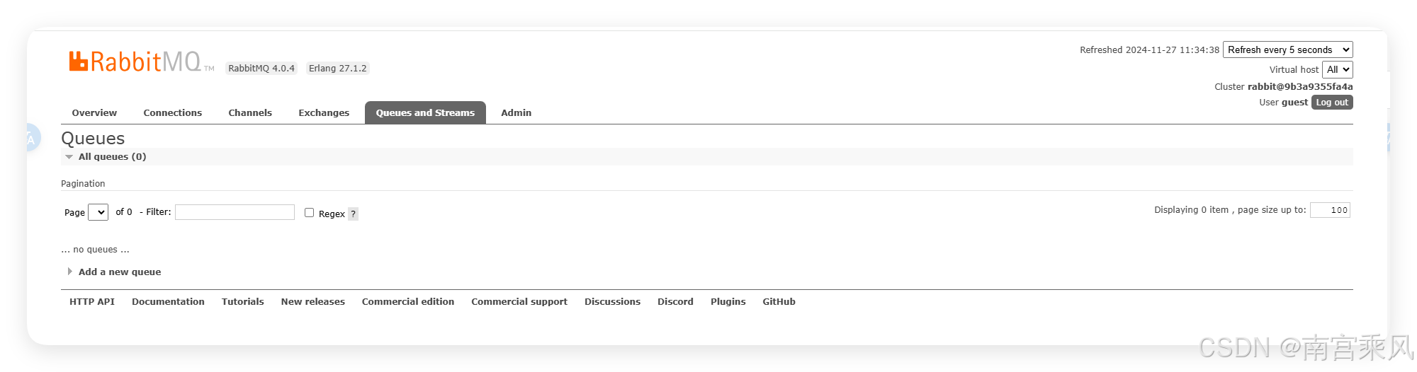 RabbitMQ queues page
