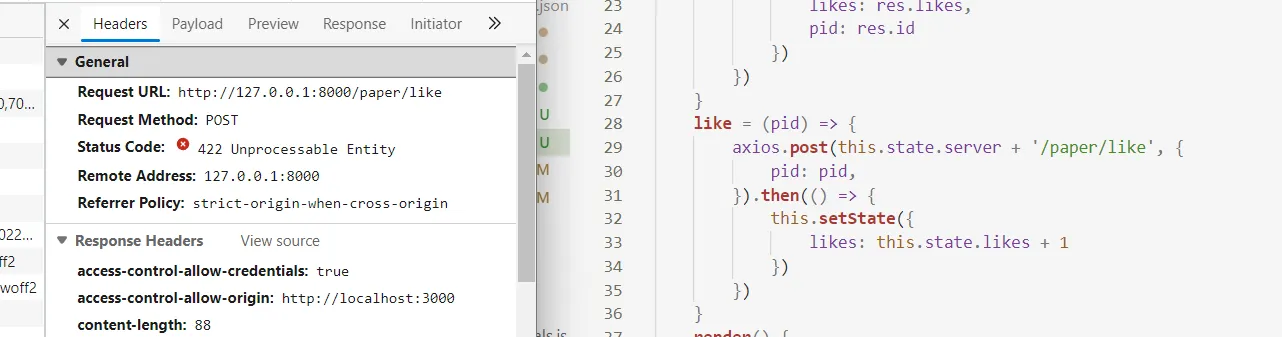 axios request failed