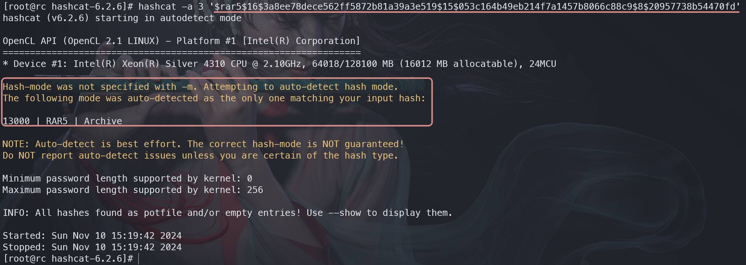 auto-detected hash mode